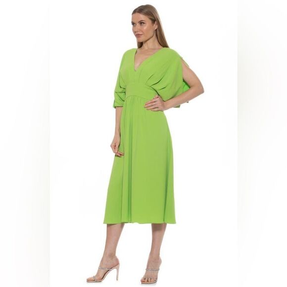 Alexia Admor August Midi Slit Sleeve Dress with Pockets Bright Green NWT 8 - Picture 4 of 11